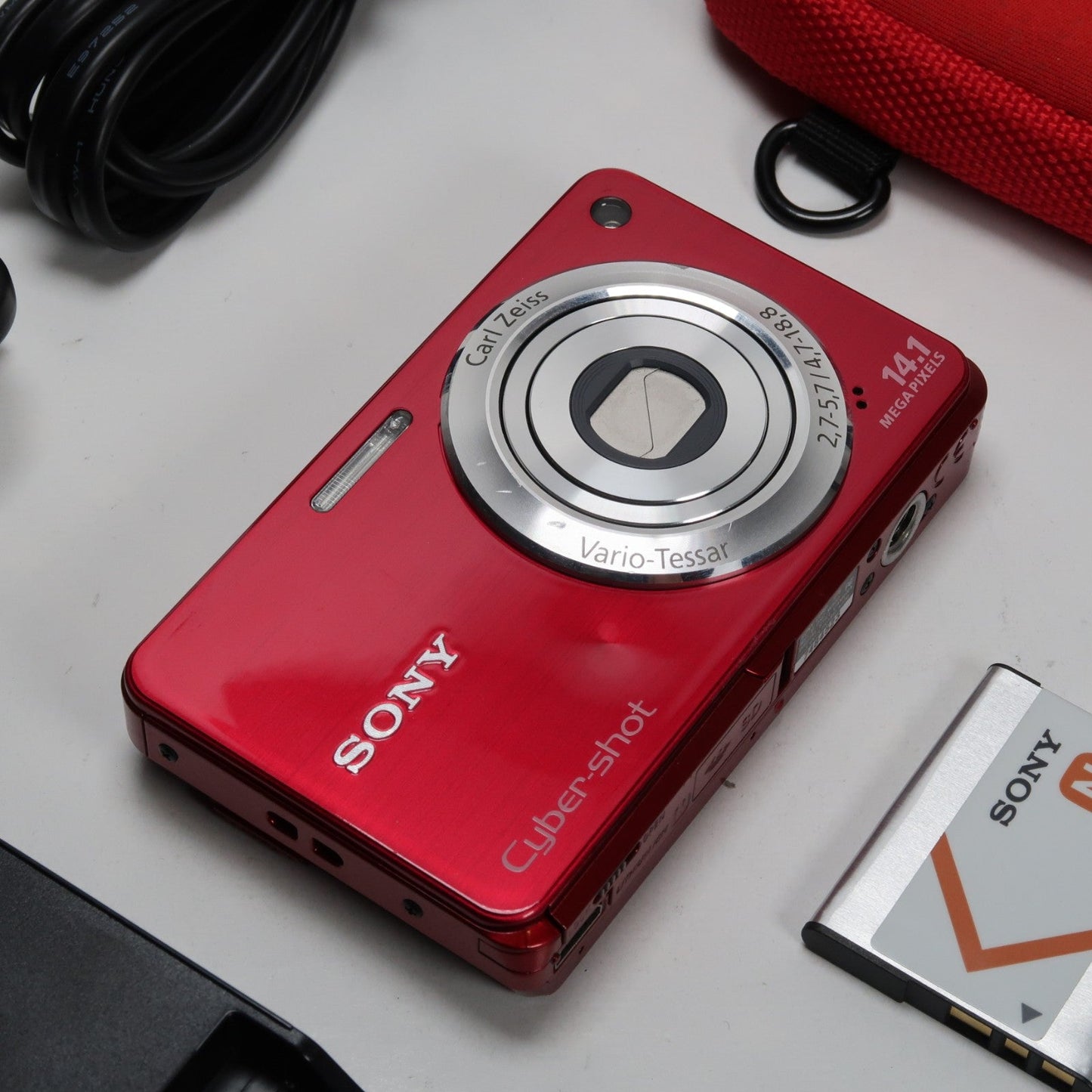 Pre-owned Sony Cybershot DSC-W560 14.1MP Digital Camera Red, Case – Excellent