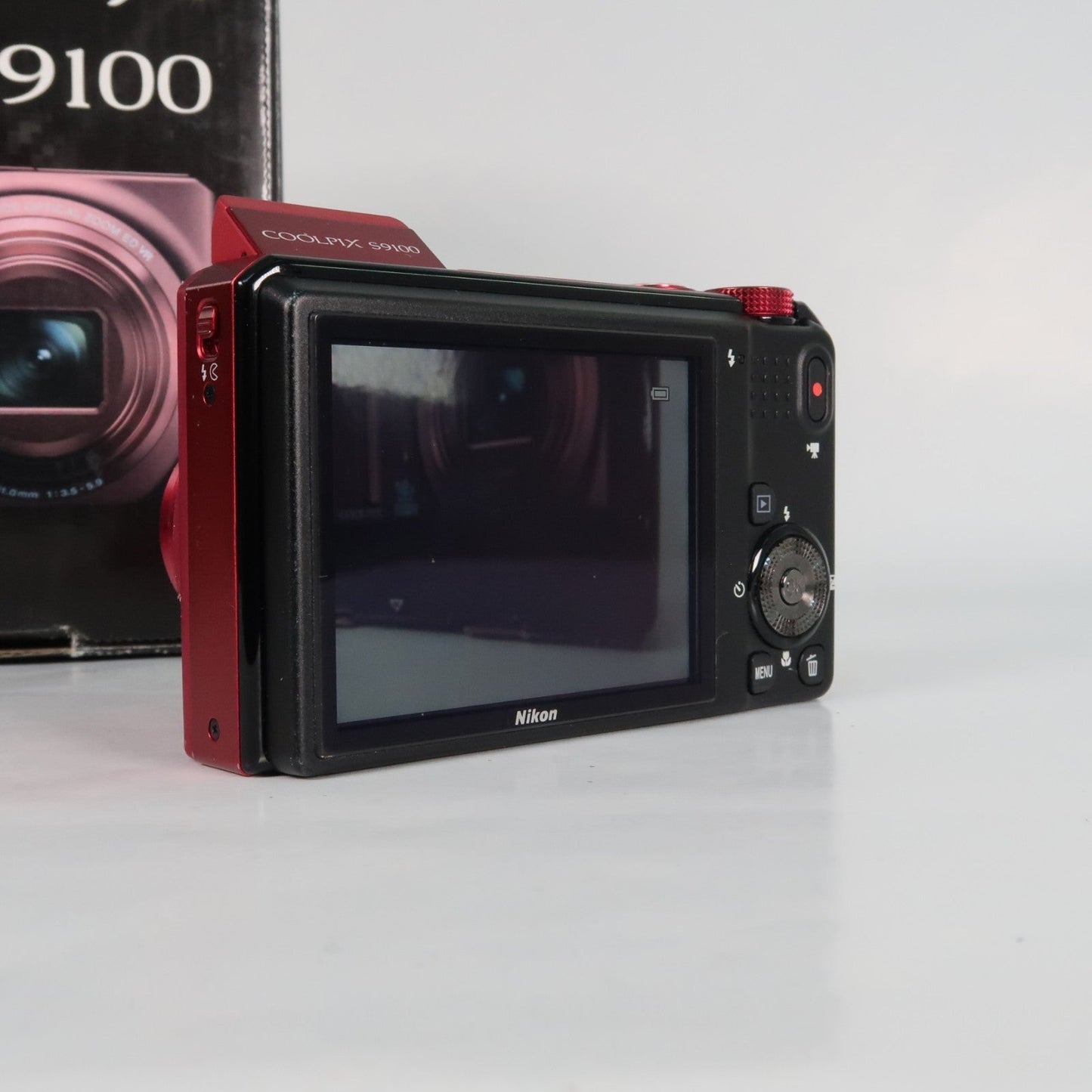 Pre-owned Nikon Coolpix S9100 12.1MP 18x Digital Camera Red, Case, SD Card – Very Good