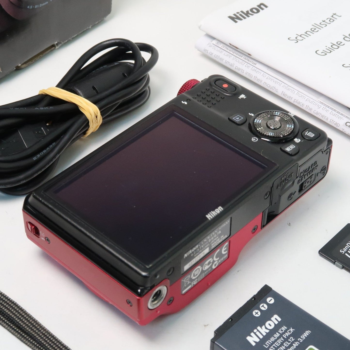 Pre-owned Nikon Coolpix S9100 12.1MP 18x Digital Camera Red, Case, SD Card – Very Good
