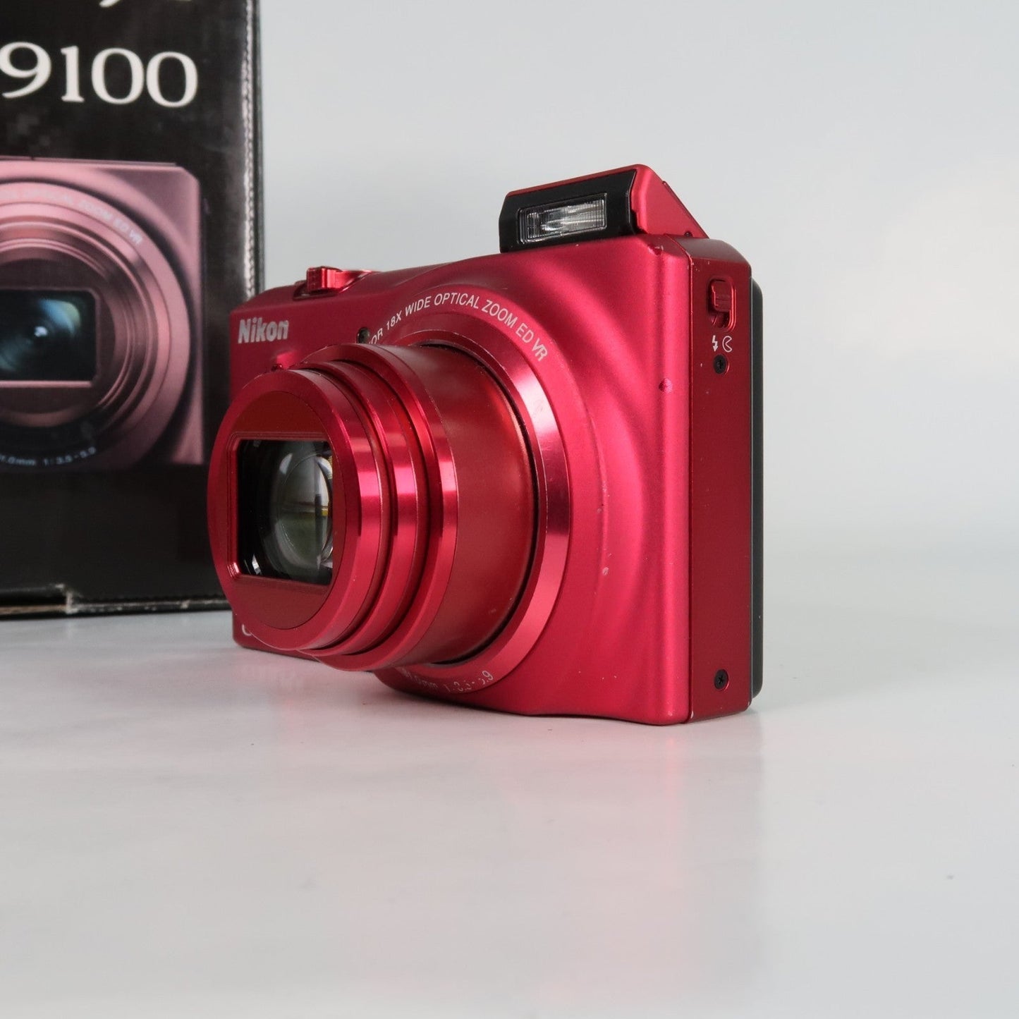 Pre-owned Nikon Coolpix S9100 12.1MP 18x Digital Camera Red, Case, SD Card – Very Good