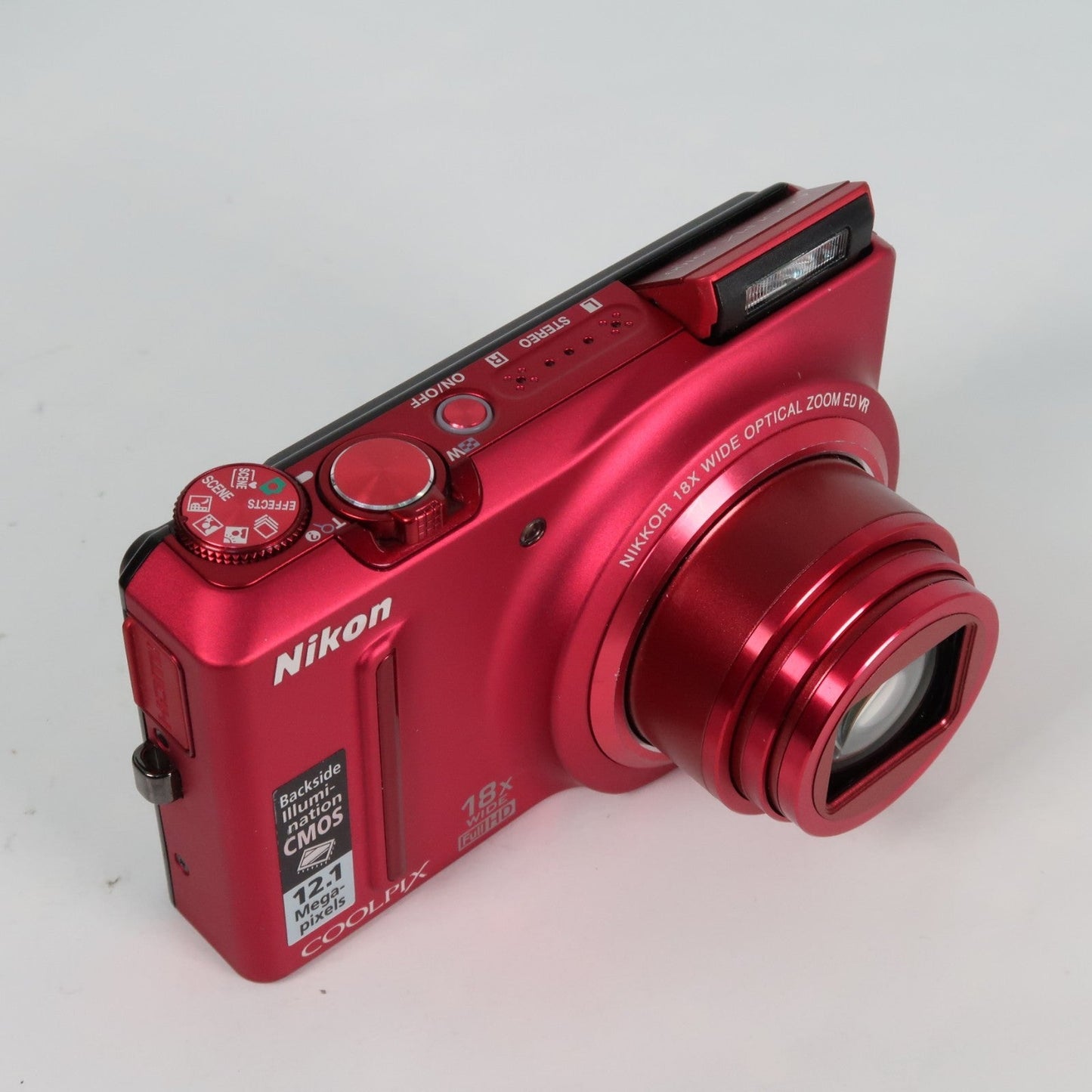 Pre-owned Nikon Coolpix S9100 12.1MP 18x Digital Camera Red, Case, SD Card – Very Good