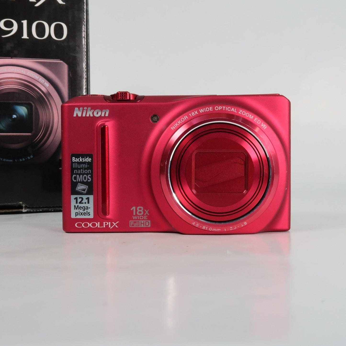 Pre-owned Nikon Coolpix S9100 12.1MP 18x Digital Camera Red, Case, SD Card – Very Good