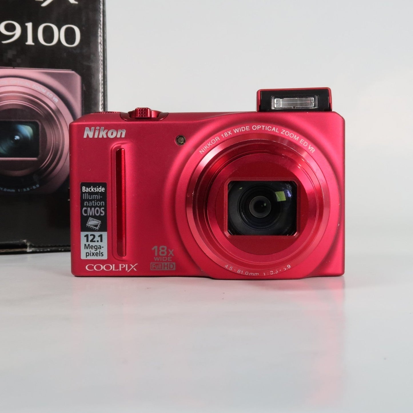 Pre-owned Nikon Coolpix S9100 12.1MP 18x Digital Camera Red, Case, SD Card – Very Good