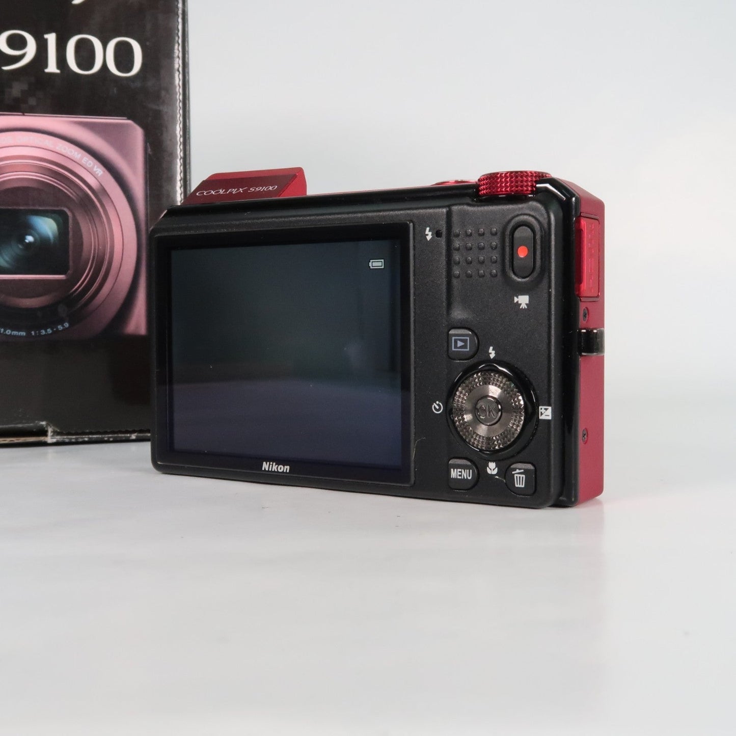 Pre-owned Nikon Coolpix S9100 12.1MP 18x Digital Camera Red, Case, SD Card – Very Good