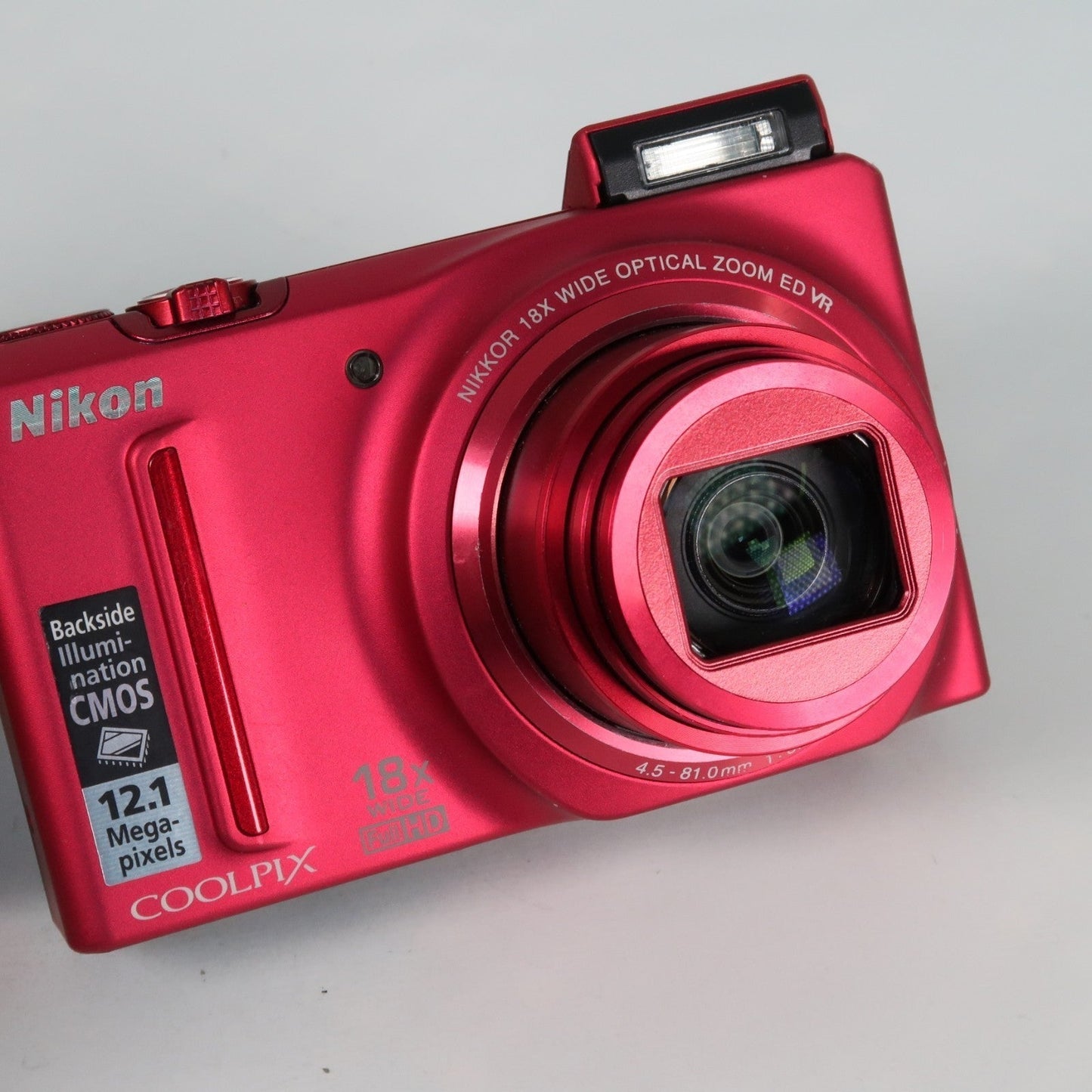 Pre-owned Nikon Coolpix S9100 12.1MP 18x Digital Camera Red, Case, SD Card – Very Good