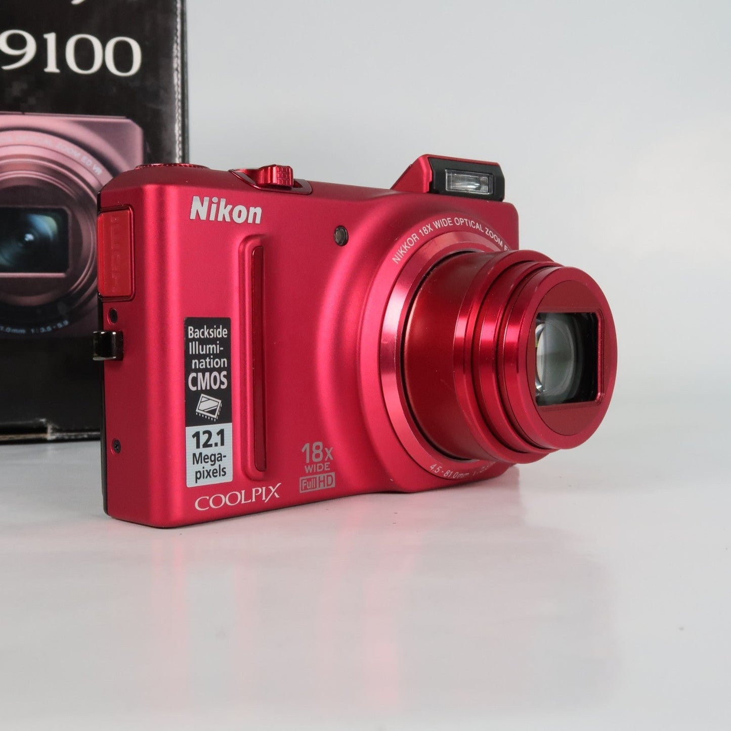 Pre-owned Nikon Coolpix S9100 12.1MP 18x Digital Camera Red, Case, SD Card – Very Good