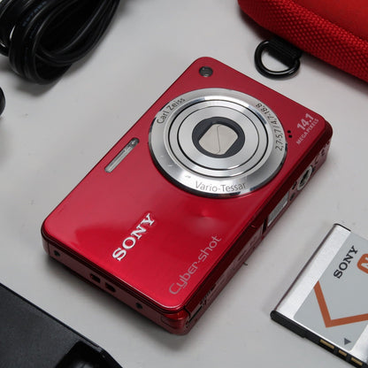 Pre-owned Sony Cybershot DSC-W560 14.1MP Digital Camera Red, Case – Excellent