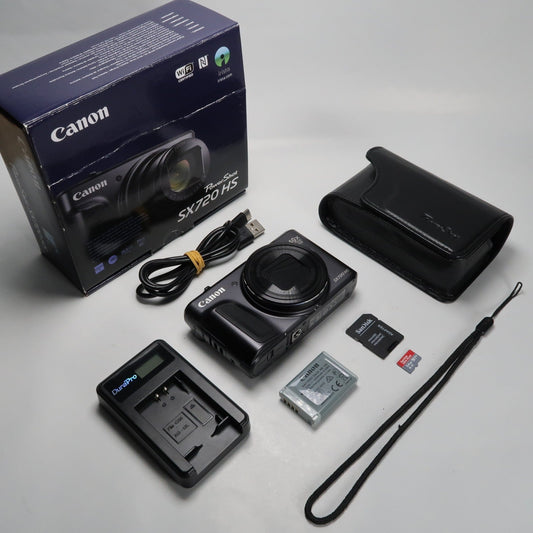 Pre-owned Canon PowerShot SX720 HS 20.3MP 40x Digital Camera Black + Case + 64GB SD Card
