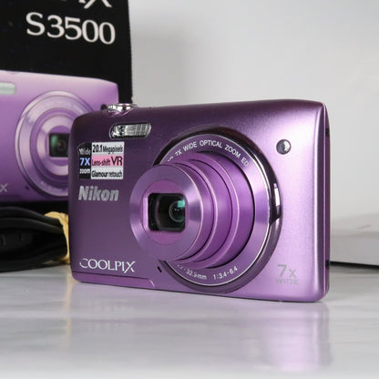 Pre-owned Nikon CoolPix S3500 20.1MP Digital Camera Purple – Mint Condition, Original Packaging