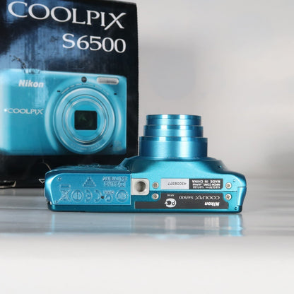 Pre-owned Nikon Coolpix S6500 16.0MP Compact Digital Camera – Blue, Complete Kit – Tested