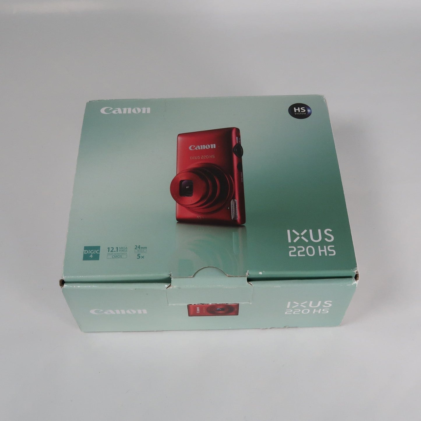Pre-owned Canon IXUS 220 HS 12.1MP Digital Camera Red – Boxed Set