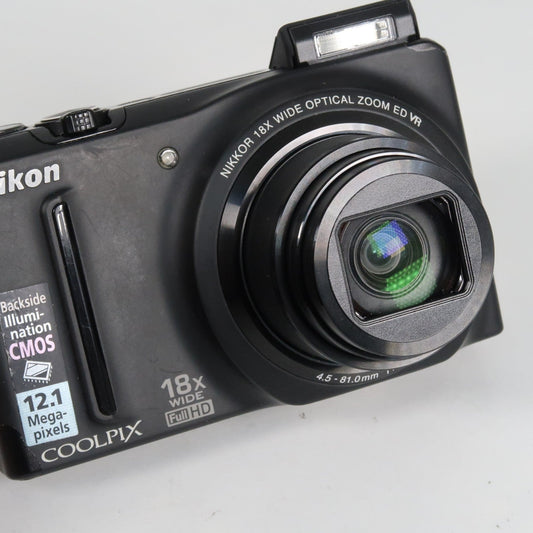 Pre-owned Nikon Coolpix S9100 12.1MP 18x Digital Camera Black – Very Good Condition